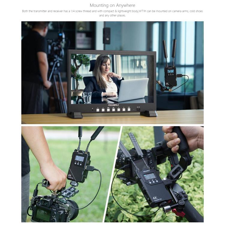 FEELWORLD WT1H 4K Wireless Video Transmission System Dual HDMI-compatible Full Duplex Intercom Live Streaming - Black