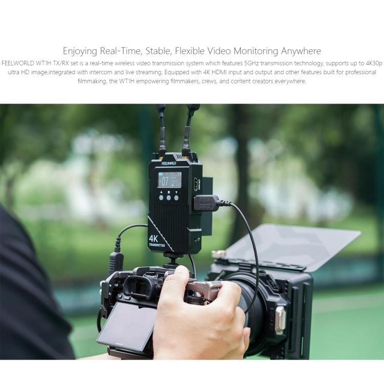 FEELWORLD WT1H 4K Wireless Video Transmission System Dual HDMI-compatible Full Duplex Intercom Live Streaming - Black