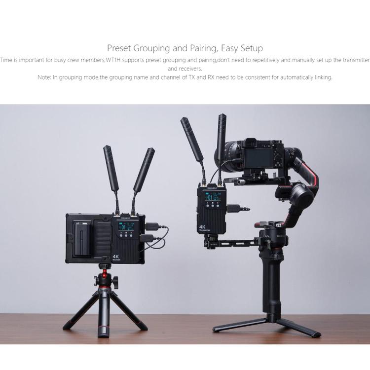 FEELWORLD WT1H 4K Wireless Video Transmission System Dual HDMI-compatible Full Duplex Intercom Live Streaming - Black