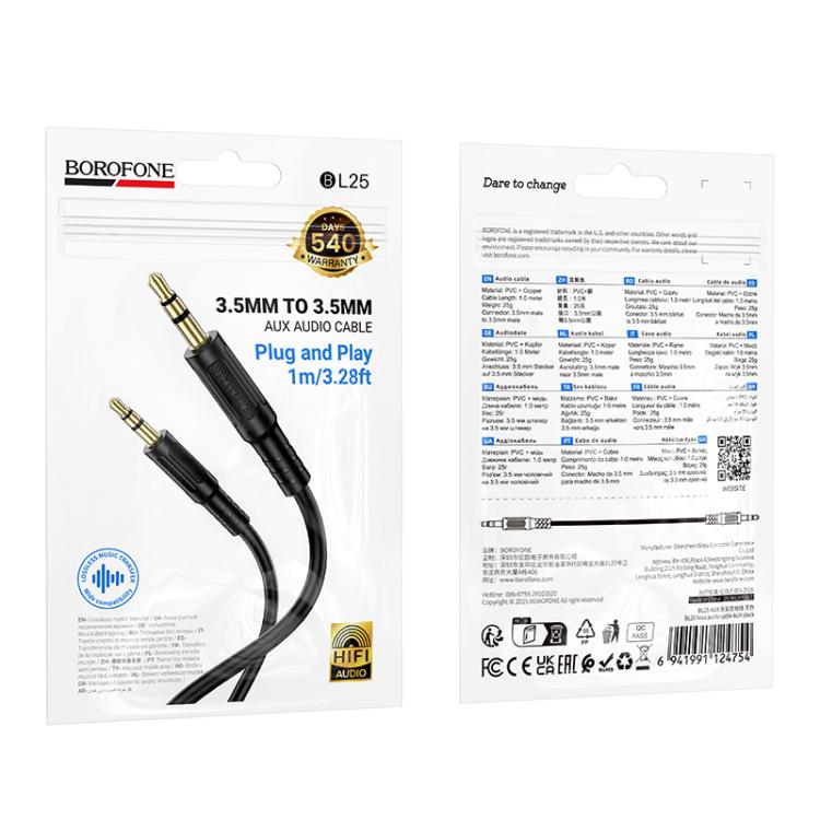 Borofone BL25 3.5mm AUX Audio Cable, Length: 1m - Black