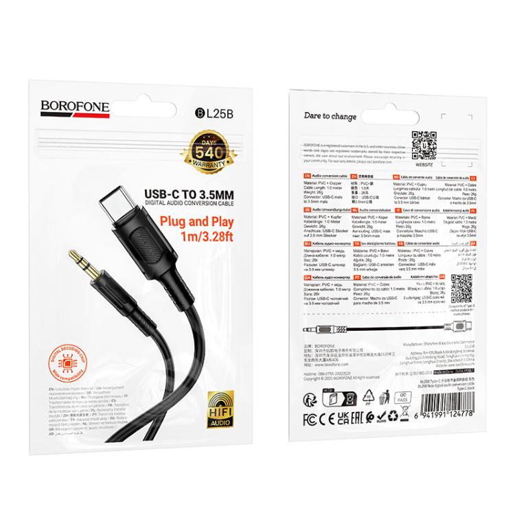 Borofone BL25B 3.5mm to Type-C Nice Digital AUX Audio Cable, Length: 1m - Black