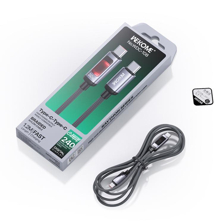 WK WDC-107 3A Intelligent Digital Display USB to Type-C Fast Charging Data Cable, Length: 1.2m - Black