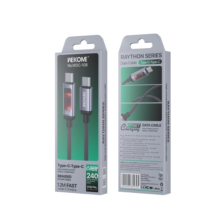 WK WDC-108 240W Intelligent Digital Display Type-C to Type-C Fast Charging Data Cable, Length: 1.2m - Black