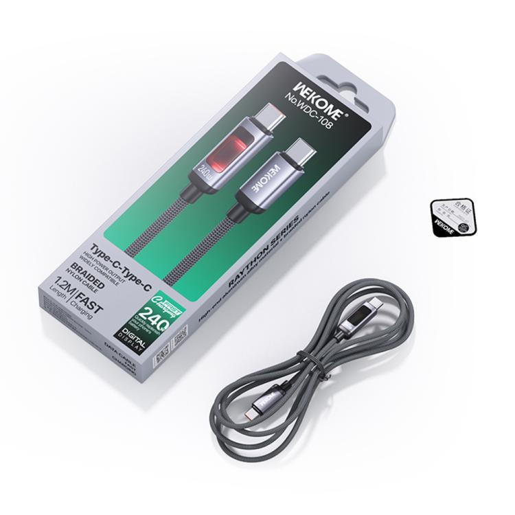 WK WDC-108 240W Intelligent Digital Display Type-C to Type-C Fast Charging Data Cable, Length: 1.2m - Black