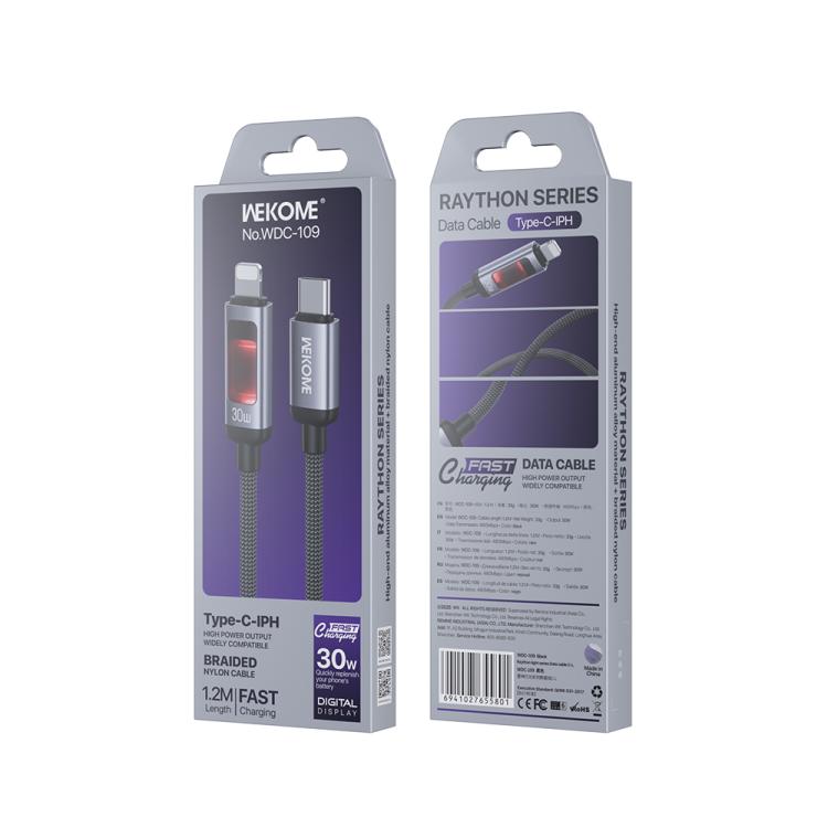 WK WDC-109 30W Intelligent Digital Display Type-C to 8 Pin Fast Charging Data Cable, Length: 1.2m - Black
