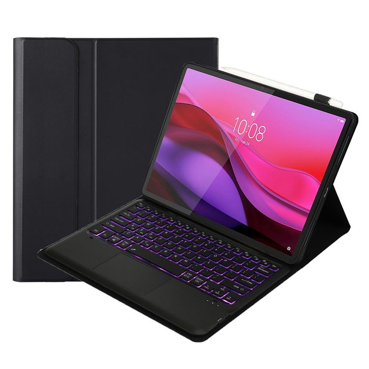 For Lenovo Yoga Tab Plus 12.7 2025 TPU Ultra-thin Detachable Backlight Bluetooth Keyboard Tablet Leather Case with Touchpad - Black