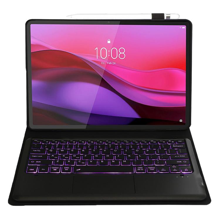 For Lenovo Yoga Tab Plus 12.7 2025 TPU Ultra-thin Detachable Backlight Bluetooth Keyboard Tablet Leather Case with Touchpad - Black