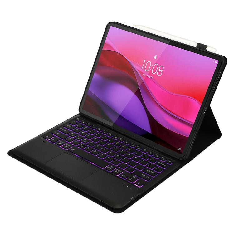 For Lenovo Yoga Tab Plus 12.7 2025 TPU Ultra-thin Detachable Backlight Bluetooth Keyboard Tablet Leather Case with Touchpad - Black
