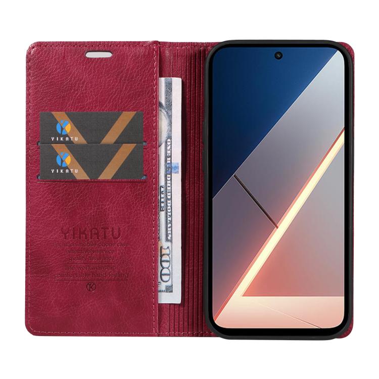 For Xiaomi POCO M7 4G 169mm YIKATU YK-006 Litchi Texture Ultra-thin Strong Magnet Leather Phone Case