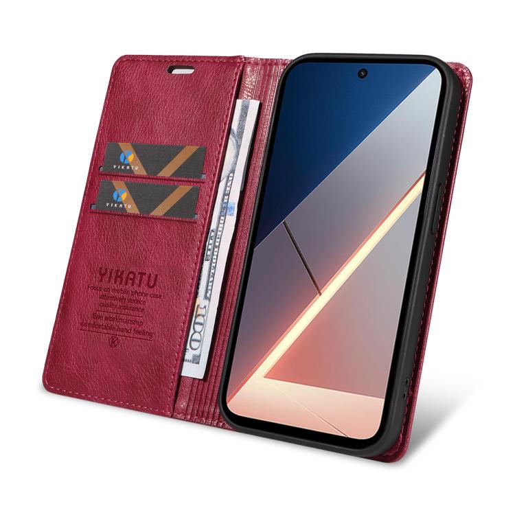 For Xiaomi POCO M7 4G 169mm YIKATU YK-006 Litchi Texture Ultra-thin Strong Magnet Leather Phone Case