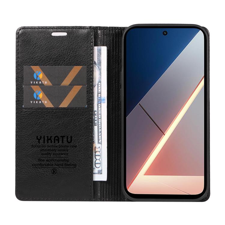 For Xiaomi POCO M7 4G 169mm YIKATU YK-006 Litchi Texture Ultra-thin Strong Magnet Leather Phone Case