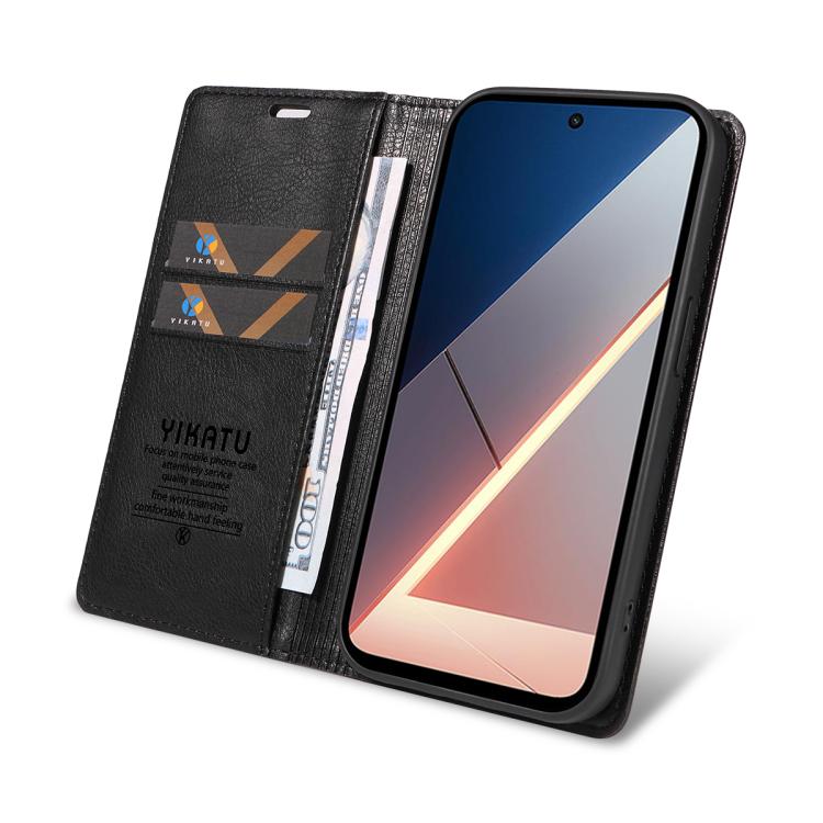 For Xiaomi POCO M7 4G 169mm YIKATU YK-006 Litchi Texture Ultra-thin Strong Magnet Leather Phone Case