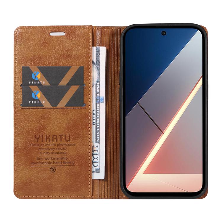 For Xiaomi POCO M7 4G 169mm YIKATU YK-006 Litchi Texture Ultra-thin Strong Magnet Leather Phone Case