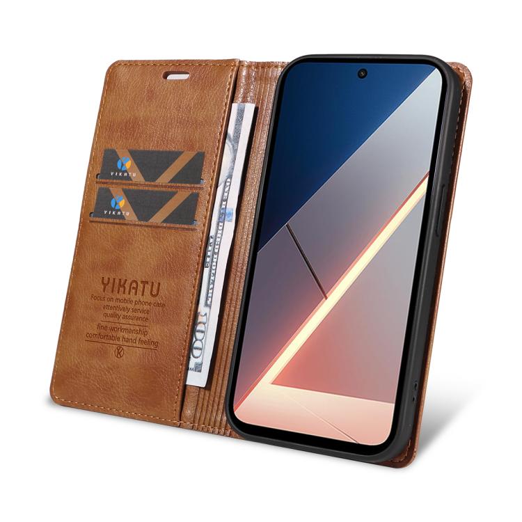 For Xiaomi POCO M7 4G 169mm YIKATU YK-006 Litchi Texture Ultra-thin Strong Magnet Leather Phone Case