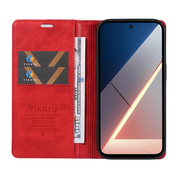 For Xiaomi POCO M7 4G 169mm YIKATU YK-006 Litchi Texture Ultra-thin Strong Magnet Leather Phone Case