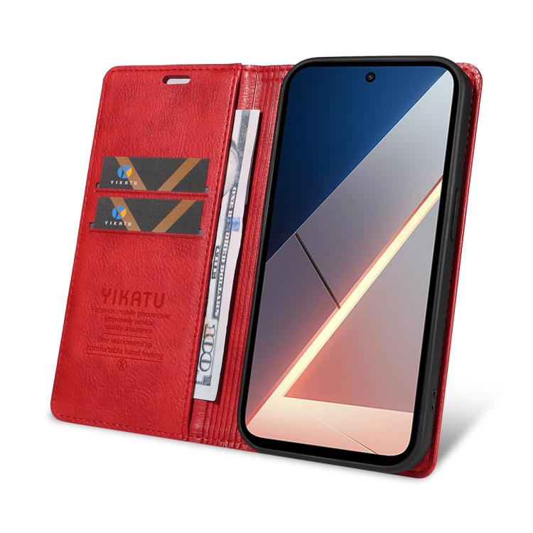 For Xiaomi POCO M7 4G 169mm YIKATU YK-006 Litchi Texture Ultra-thin Strong Magnet Leather Phone Case