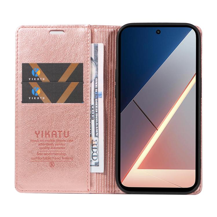 For Xiaomi POCO M7 4G 169mm YIKATU YK-006 Litchi Texture Ultra-thin Strong Magnet Leather Phone Case
