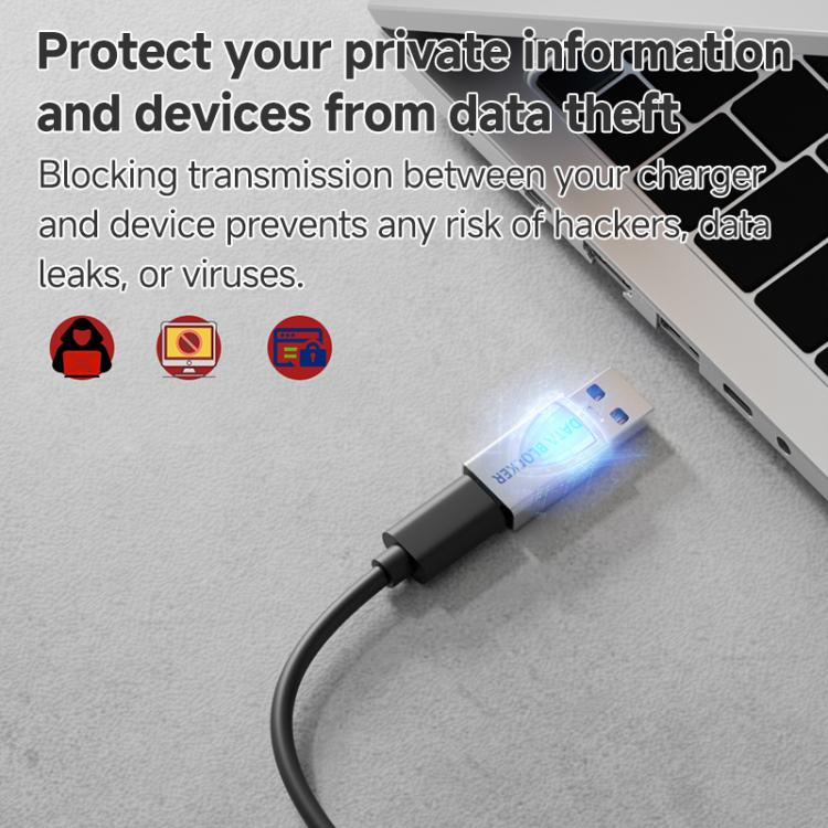 USB Charging Data Protection Blocker, Port:Type-C Male to USB-A Male