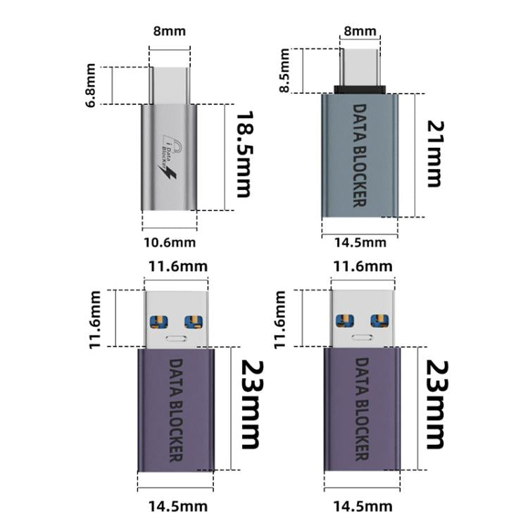 USB Charging Data Protection Blocker, Port:Type-C Male to USB-A Male