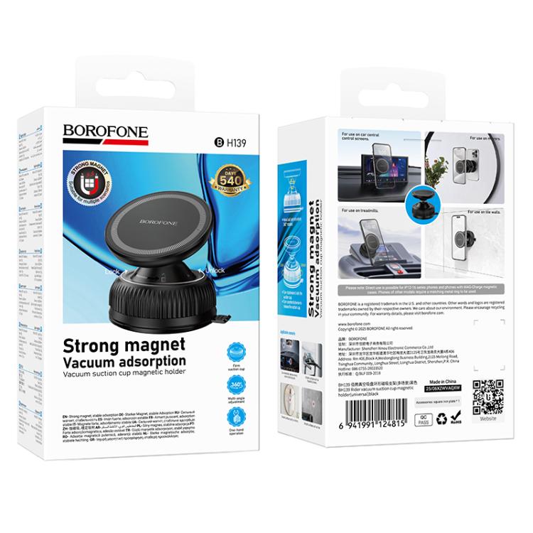 BOROFONE BH139 Rider Universal Vacuum Suction Cup Magnetic Phone Holder - Black