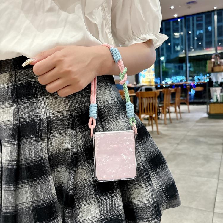 For Xiaomi Mix Flip Pearlescent Shell Texture Side Buckle Phone Case with Rainbow Bracelet