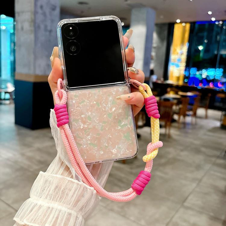 For Xiaomi Mix Flip Pearlescent Shell Texture Side Buckle Phone Case with Rainbow Bracelet