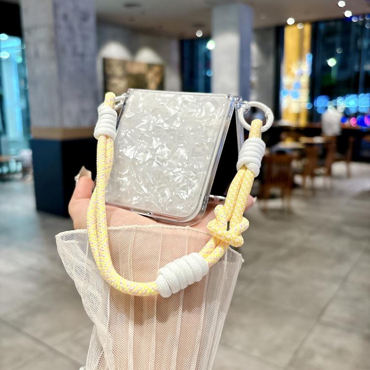 For Xiaomi Mix Flip 2 Pearlescent Shell Texture Side Buckle Phone Case with Rainbow Bracelet