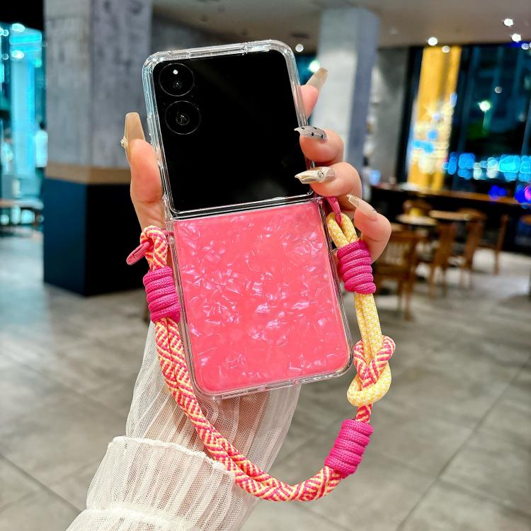 For Xiaomi Mix Flip 2 Pearlescent Shell Texture Side Buckle Phone Case with Rainbow Bracelet