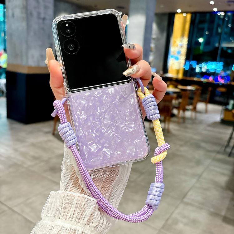 For Xiaomi Mix Flip 2 Pearlescent Shell Texture Side Buckle Phone Case with Rainbow Bracelet