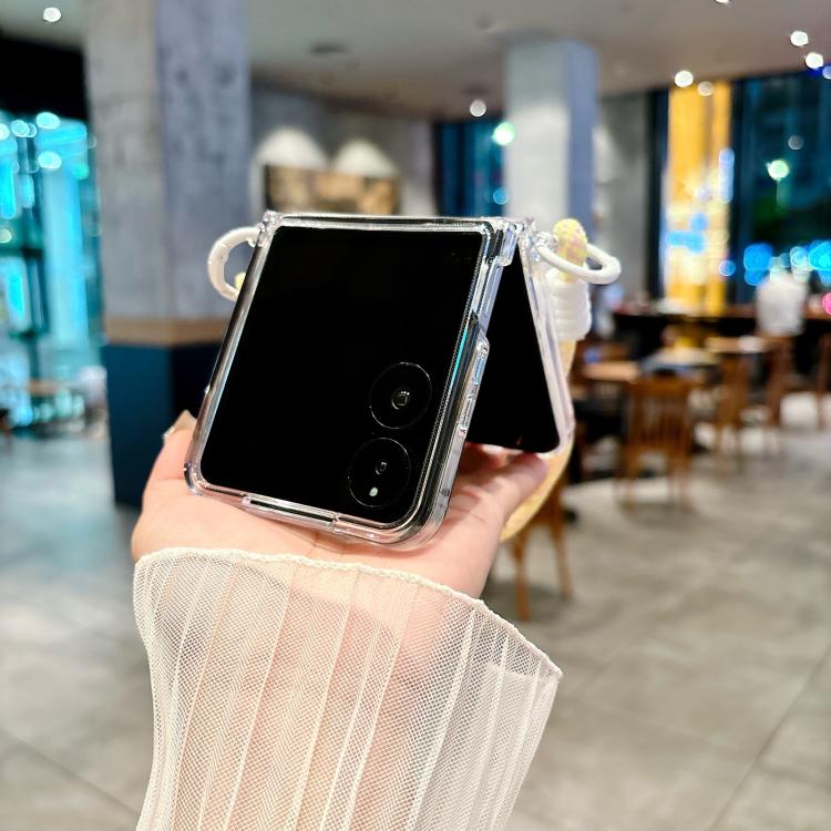For Xiaomi Mix Flip 2 Pearlescent Shell Texture Side Buckle Phone Case with Rainbow Bracelet