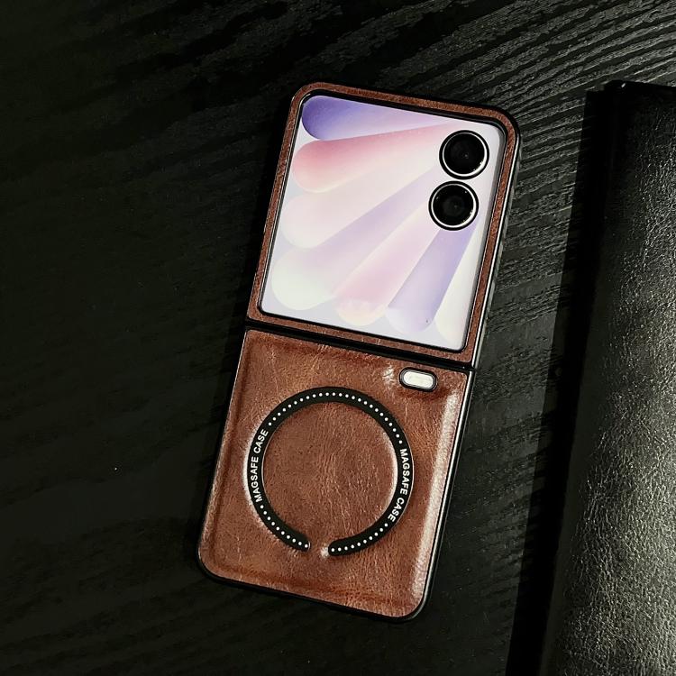 For Honor Magic V Flip 2 Crazy Horse Pattern Leather MagSafe Magnetic Phone Case