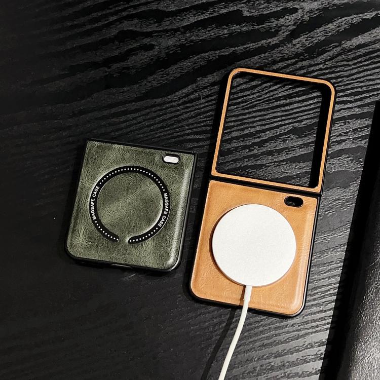 For Honor Magic V Flip 2 Crazy Horse Pattern Leather MagSafe Magnetic Phone Case