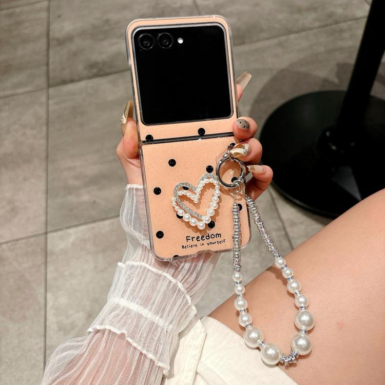 For Motorola Razr 60 / Razr 50 Glitter Polka Dot DIY Heart Phone Case with Bracelet