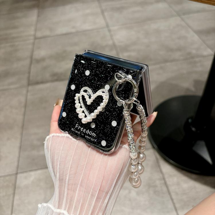 For Motorola Razr 60 / Razr 50 Glitter Polka Dot DIY Heart Phone Case with Bracelet