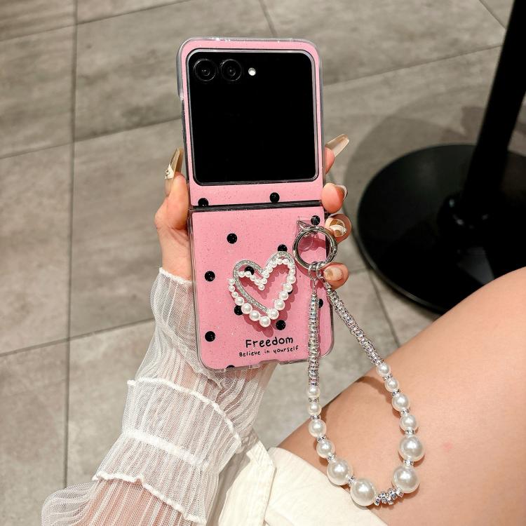 For Motorola Razr 60 / Razr 50 Glitter Polka Dot DIY Heart Phone Case with Bracelet