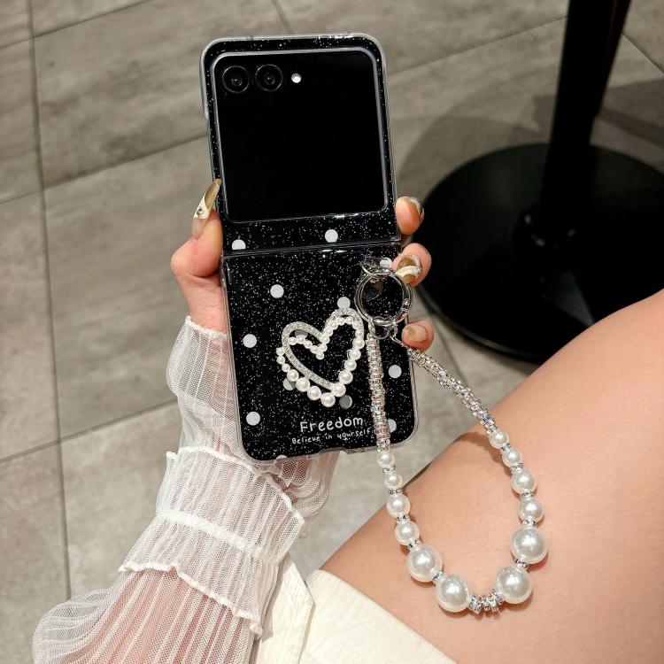For Motorola Razr 60 Ultra Glitter Polka Dot DIY Heart Phone Case with Bracelet