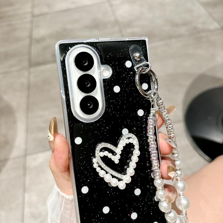 For Samsung Galaxy Z Fold7 5G Glitter Polka Dot DIY Heart Phone Case with Bracelet