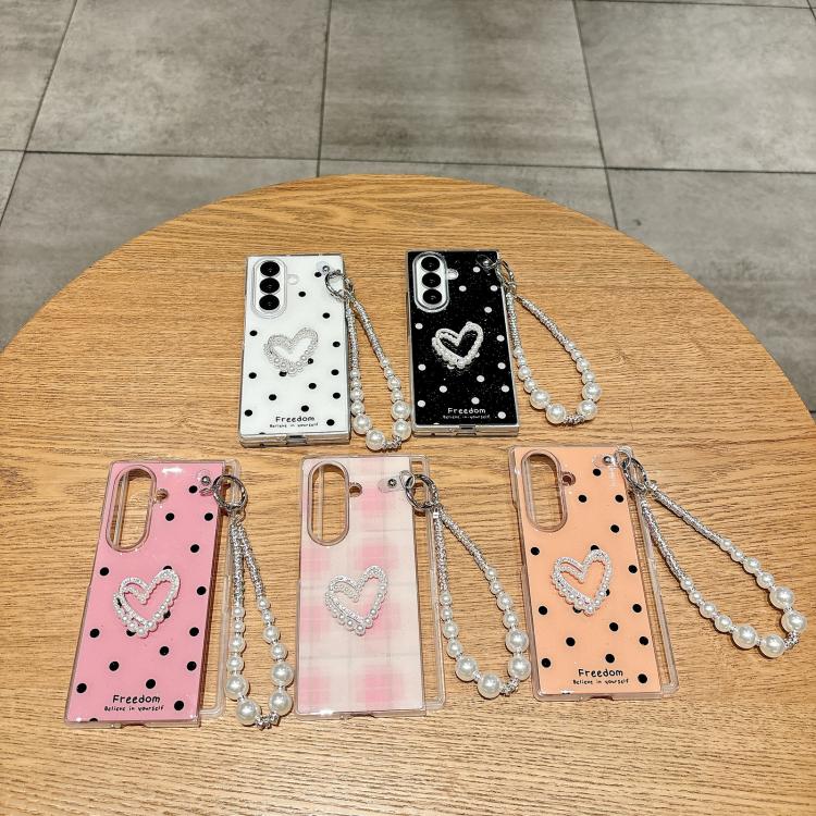For Samsung Galaxy Z Fold7 5G Glitter Polka Dot DIY Heart Phone Case with Bracelet