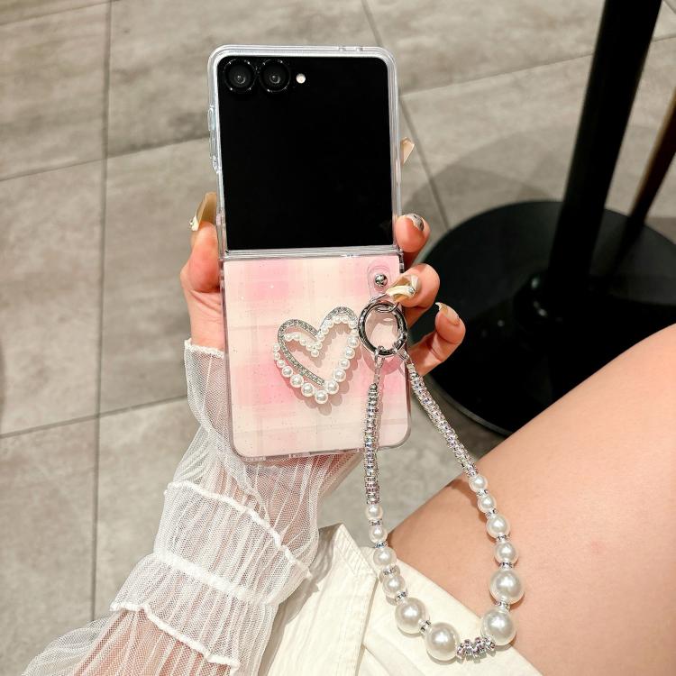 For Samsung Galaxy Z Flip7 5G Glitter Polka Dot DIY Heart Phone Case with Bracelet
