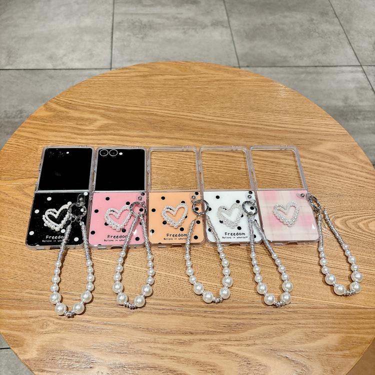 For Samsung Galaxy Z Flip7 5G Glitter Polka Dot DIY Heart Phone Case with Bracelet