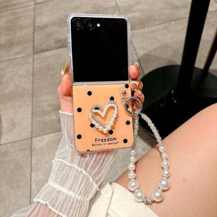 For Samsung Galaxy Z Flip7 5G Glitter Polka Dot DIY Heart Phone Case with Bracelet