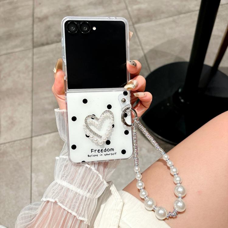 For Samsung Galaxy Z Flip7 5G Glitter Polka Dot DIY Heart Phone Case with Bracelet