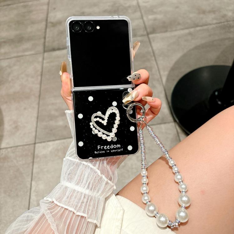 For Samsung Galaxy Z Flip7 5G Glitter Polka Dot DIY Heart Phone Case with Bracelet