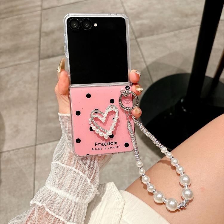 For Samsung Galaxy Z Flip7 5G Glitter Polka Dot DIY Heart Phone Case with Bracelet
