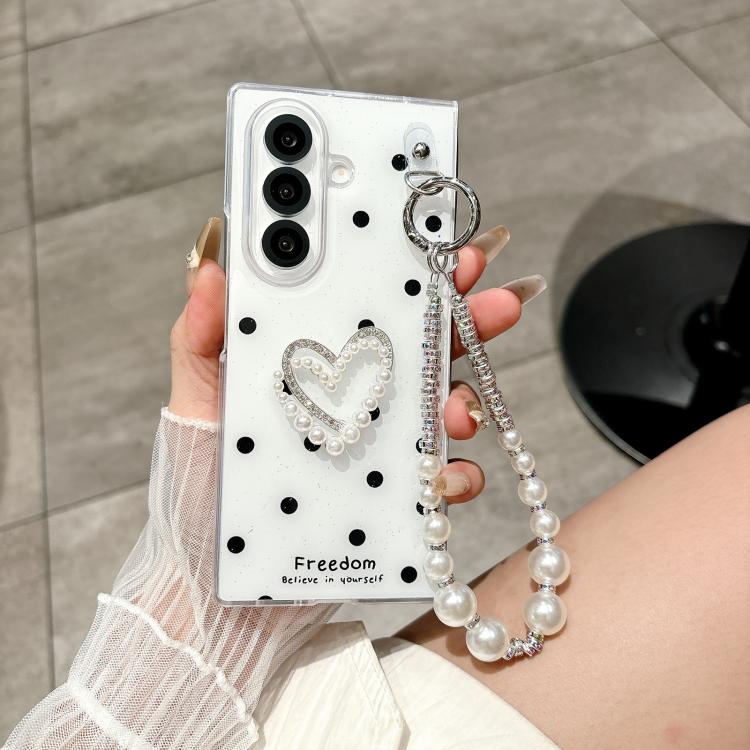 For Samsung Galaxy Z Fold6 5G Glitter Polka Dot DIY Heart Phone Case with Bracelet