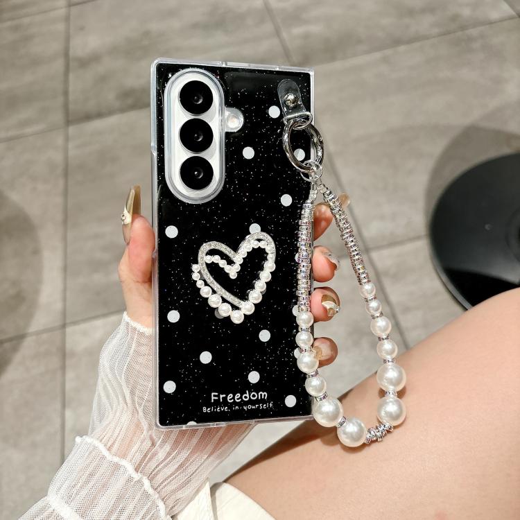 For Samsung Galaxy Z Fold6 5G Glitter Polka Dot DIY Heart Phone Case with Bracelet