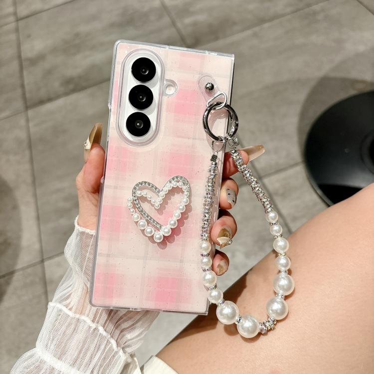 For Samsung Galaxy Z Fold5 5G Glitter Polka Dot DIY Heart Phone Case with Bracelet
