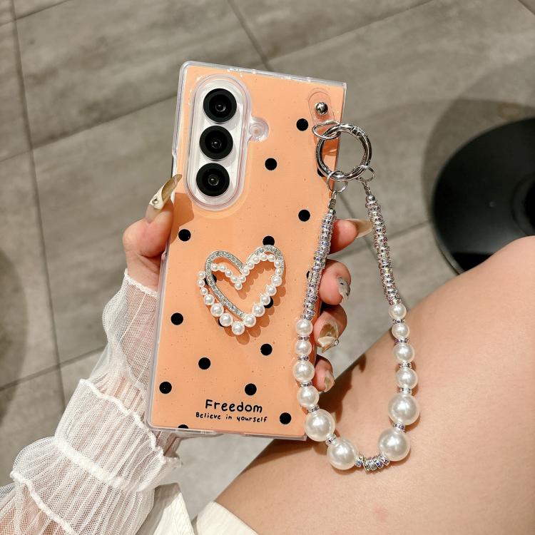 For Samsung Galaxy Z Fold5 5G Glitter Polka Dot DIY Heart Phone Case with Bracelet