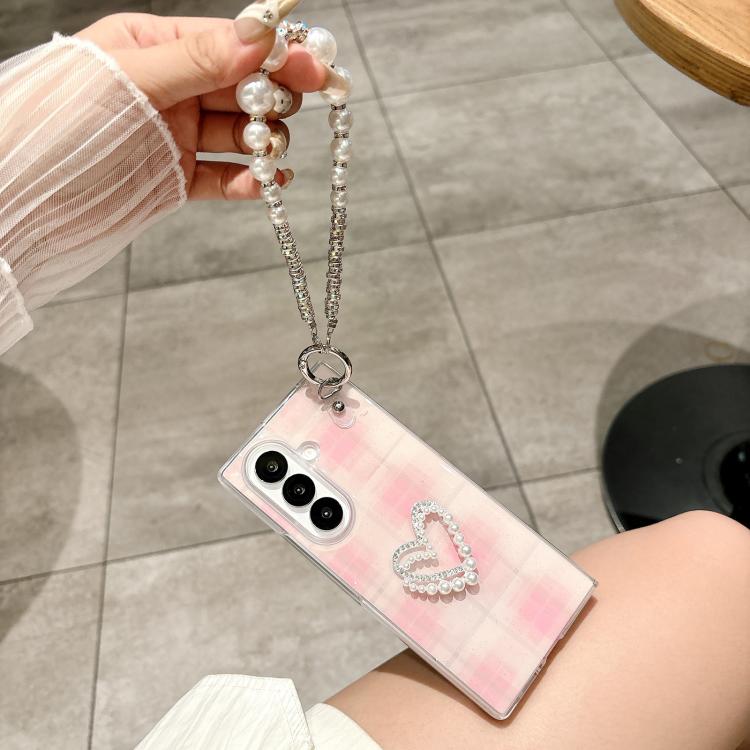 For Samsung Galaxy Z Fold4 5G Glitter Polka Dot DIY Heart Phone Case with Bracelet