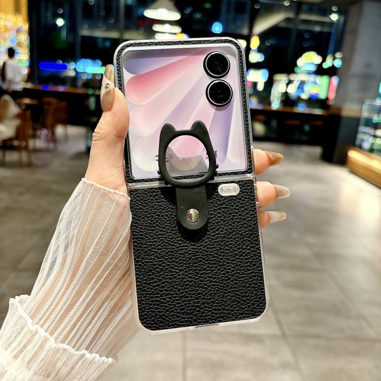 For Honor Magic V Flip 2 Transparent Frame Jelly PU + PC Phone Case with Ring Holder
